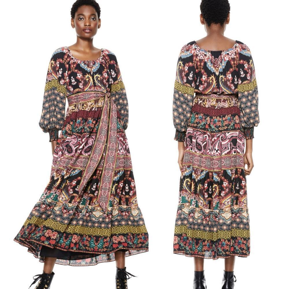Alice + Olivia Clementina Tiered Maxi Dress Spellbound Multi Size 2 Boho Paisley